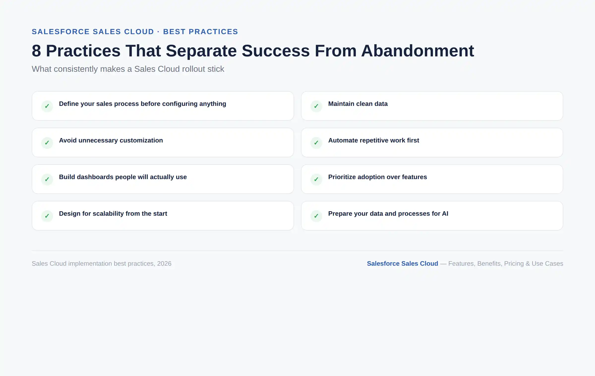 Salesforce Sales Cloud implementation best practices checklist