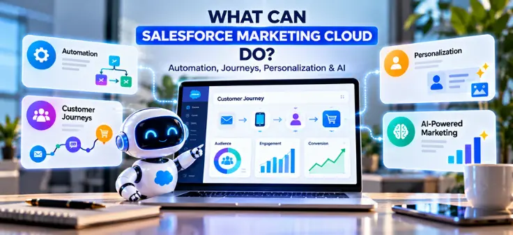 Salesforce Marketing Cloud automation, customer journeys, personalization, and AI features